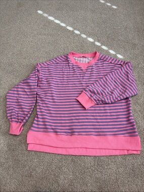 Womens Pink and Purple Striped Long-Sleeve Top